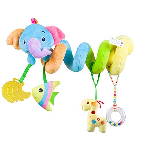 Caterbee Baby Car Seat Toys, Activity Spiral pram Hanging Toys with Rattle for Infant (Elephant)