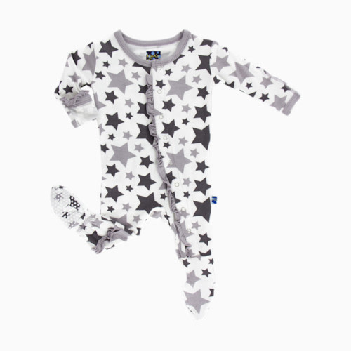 KicKee Pants Essentials Print Classic Ruffle Footie - Feather Rain Stars, 0-3 Months