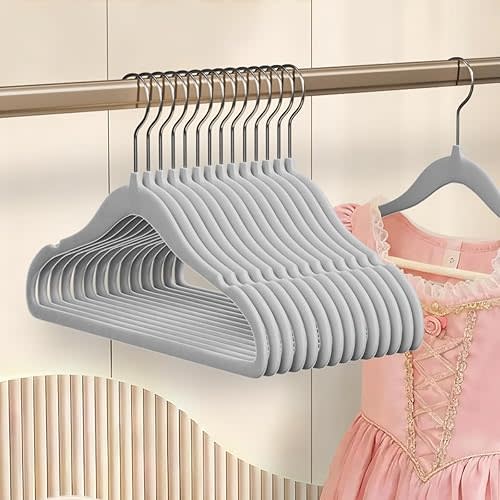 Baby Hangers 11.6 Inch Kids Velvet Non Slip Coat Hangers 30 Pack Toddler Hangers Space Saving Closet Organizer for Toddler Infant Children Clothing (Gray Velvet)