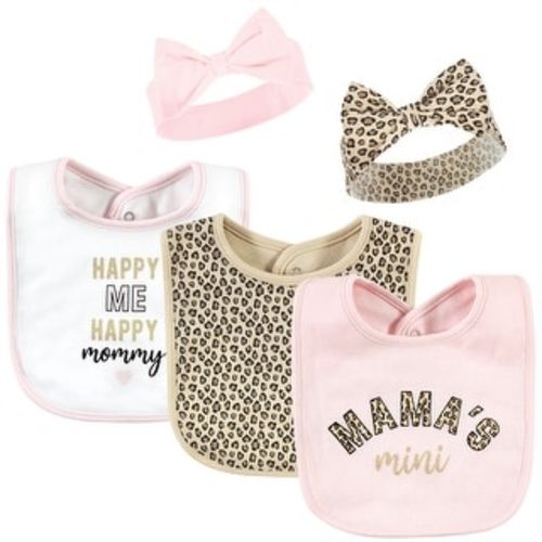 Hudson Baby Infant Girl Cotton Bib and Headband or Caps Set, Leopard Mamas Mini, One Size - Leopard Mamas Mini - One Size