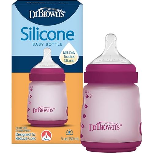 Dr. Brown's Silicone Baby Bottle, 5 oz, Level 1 Nipple, 0m+, Pink, 1-Pack
