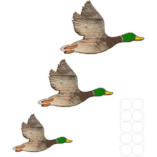 3Pcs Duck Hunting Wall Decor, Wooden Flying Ducks Decor Rustic Farmhouse Art Signs Natural Aesthetic for Bedroom Classroom Nursery Living Room Hanging Decorations