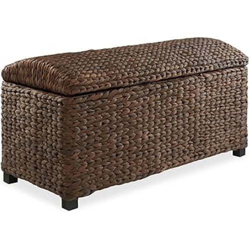 Casafield 36" Storage Trunk with Curved Lid and Safety Hinge - Espresso, Water Hyacinth Wicker Storage Chest for Bedroom, Entry Way, Living Room
