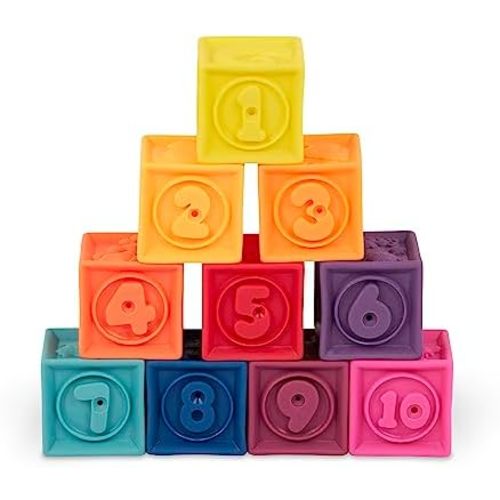 B. toys, One Two Squeeze Soft Building Blocks, 10 Pack, Blocks - 1, Baby