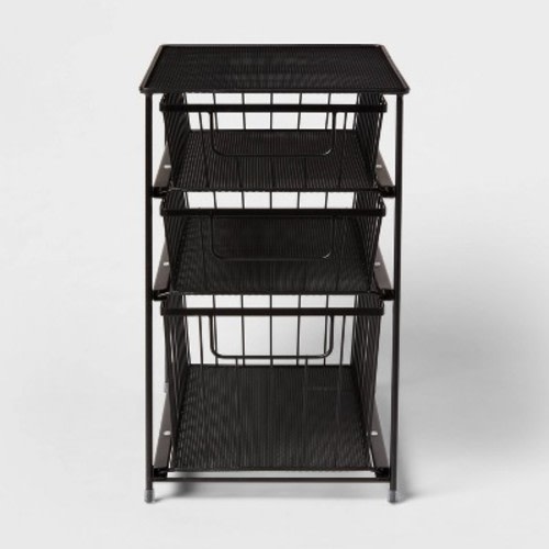 3 Tier Drawer Organizer Matte Black - Brightroom™: Steel Under Sink Storage, Stackable Utility Bin with Handles