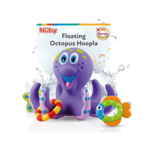 Nuby Floating Octopus Toy with 3 Hoopla Rings - Baby Bath Toy for Boys and Girls - 18+ Months - Purple (Pack of 1)