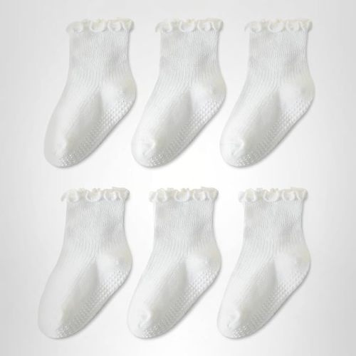 ANYANIME 6 Pairs Toddler Ruffle Socks for Girls Baby Grip Socks Non Slip Socks Cute Grippy Frilly
