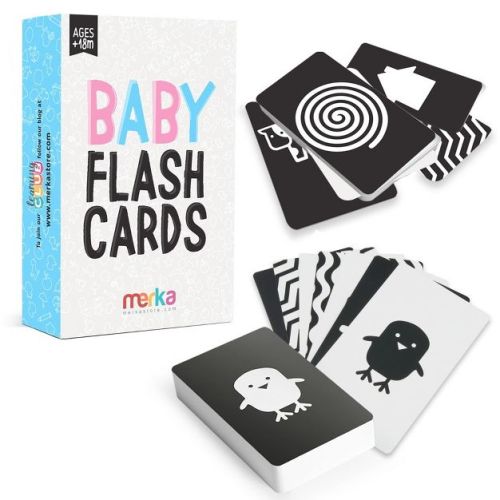 Merka Black and White Baby Toys, High Contrast Flashcards for Visual Stimulation - Set of 50 Flashcards