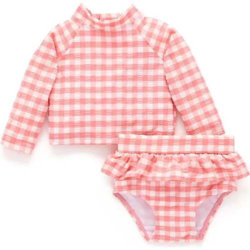 Long Sleeve Rash Guard Swim Set Pomegranate Gingham - Purebaby | Maisonette