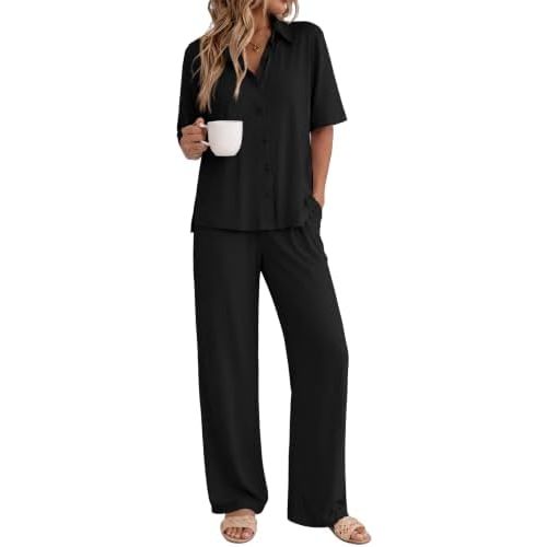 Ekouaer Pajamas for Women Set Button Up Short Sleeve Pjs with Long Pants