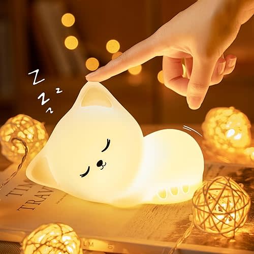 Night Light for Kids,16 Colors Cat Lamp Cute Lamp,Dimmable Baby Night Lights for Nursery,Silicone Rechargeable Nightlight for Kids Room,Kawaii Room Decor,Cat Themed Gifts,Valentines Day Gifts for Kids