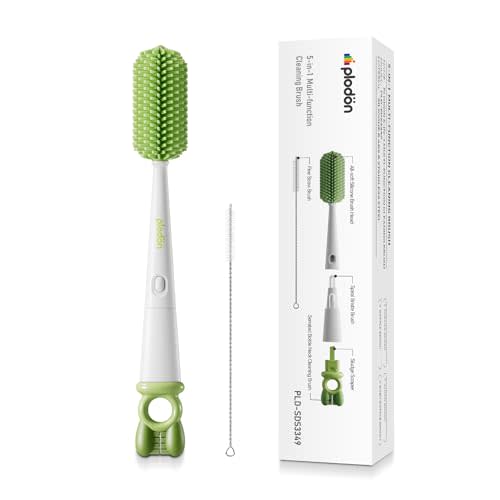 Detachable 5-in-1 Bottle Cleaning Brush Set - Silicone Baby Bottle Brush Cleaner Kit with Nipple Brush, Detail Brush & Straw Brush, Portable Long Handle Bottles Scrubber Cleaning Tool