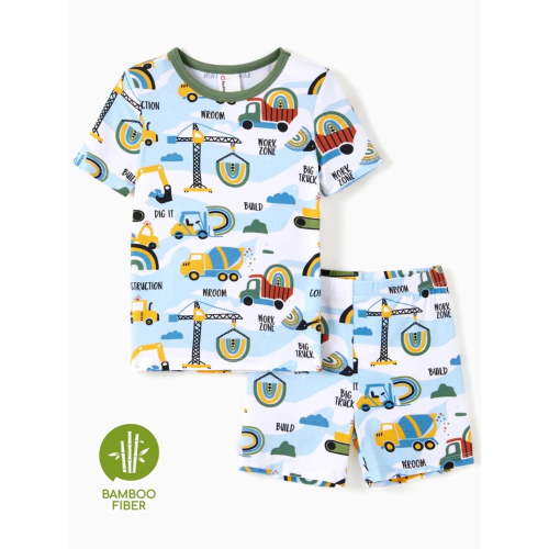 PatPat Pajamas Sets Viscose from Bamboo Toddler Boys Snug Fit Pjs Kids Short Sleeve Graphic Top & Pants Breathable Sleepwear, Green, 3T