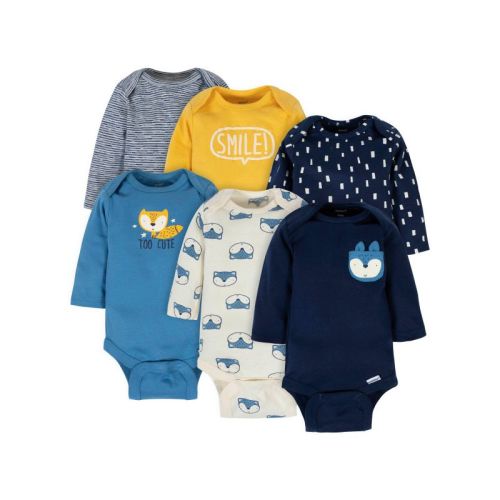 Gerber Baby and Toddler Boys' Long Sleeve Onesies Bodysuits - Fox - 0-3 Months - 6-Pack