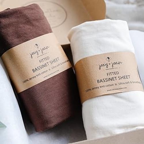 Bedside Sleeper Bassinet Sheets 35x20 Compatible with MiClassic, Milliard Bassinet and Large Bedside Sleepers – Snuggly Soft 100% Jersey Cotton – Cream + Brown – 2 Pack