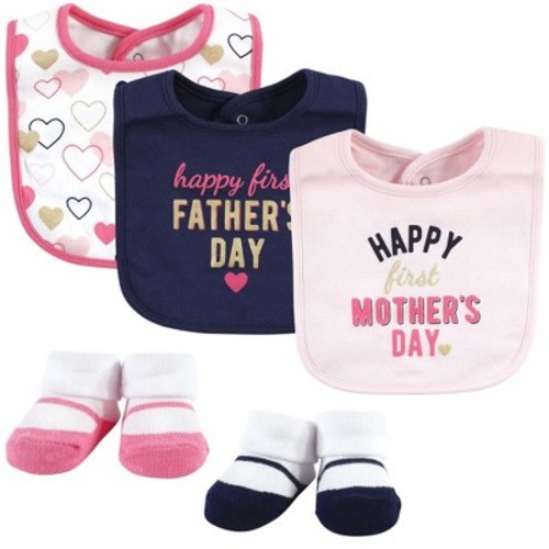 Hudson Baby Infant Girl Cotton Bib and Sock Set, Girl Mothers Fathers Day, One Size