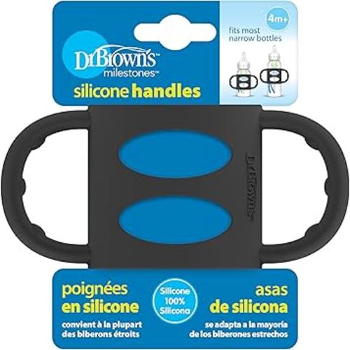 Dr. Brown's Narrow Baby Bottle Handles, 100% Silicone, Easy Grip Removable Handles for Bottle to Sippy Cup Transition, Black, 4m+