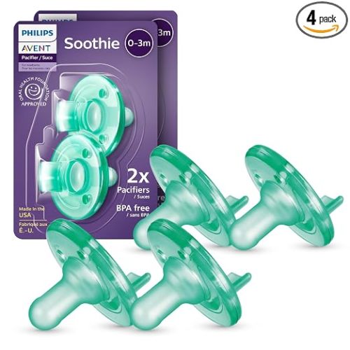 Philips Avent Soothie Baby Pacifiers - 100% Silicone Pacifiers for Babies 0-3 Months, One-piece Design, BPA-Free, Extra Durable, Green, 4 Pack, Model SCF190/41