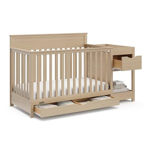 Graco Shiloh 5-in-1 Convertible Crib & Changer with Drawer (Driftwood) – GREENGUARD Gold Certified Baby Crib Crafted from Wood, Converts to Toddler Bed, Daybed, and Full-Size Bed