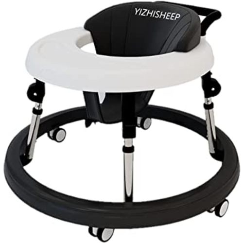 Baby Walker with Wheels, Foldable Baby Walker for Boys Girls, Activity Mute Anti-Rollover Infant Walker Adjustable Height Baby Push Walkers for Toddler 6-18 Months (Black)