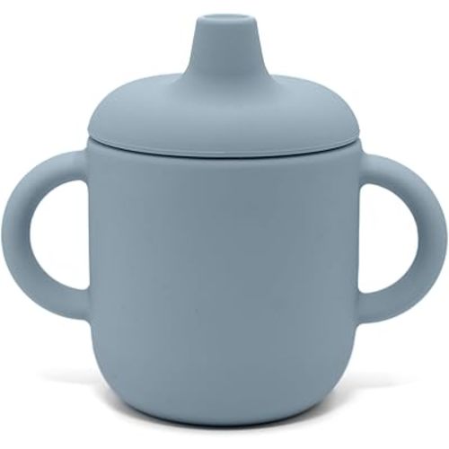 nouka Non-Spill Sippy Cup | 100% Food-Grade Silicone | Easy Grip Double Handles | Non-Slip & Soft | Dishwasher Friendly | Lily Blue | Size 6 Oz