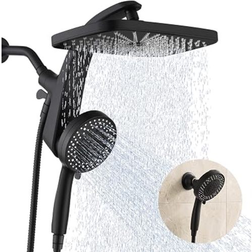 Rain Shower Head with Handheld Showerhead, Black 1.8GPM 460311 + Holder