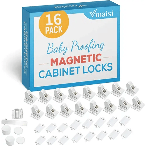 16 Pack Child Safety Magnetic Cabinet Locks - Vmaisi Children Proof Cupboard Baby Locks Latches - Adhesive for Cabinets & Drawers and Screws Fixed for Durable Protection