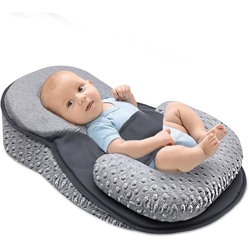 Baby Wedge Pillow,Anti Reflux Support Feeding Pillow,Baby Lounger,Breastfeeding Nursing Pillow,Tummy Time (Light Gray)