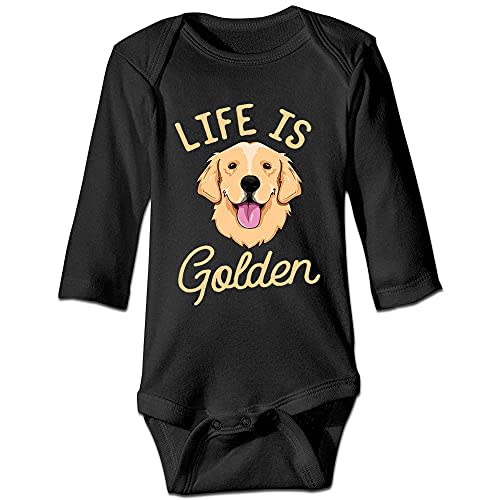 DOQOSESHY Life is Golden(Golden Retriever) Infant Cotton Bodysuit Romper Baby Jumpsuit, 3 Months, Long Sleeve-white