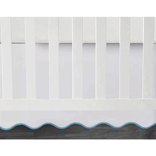 Scalloped Embroidery Crib Skirt White 100% Cotton Sateen Crib Skirt with Split Corners ; 4-Sided Skirt fits Around The Entire Crib (Light Blue, 16 INCH)