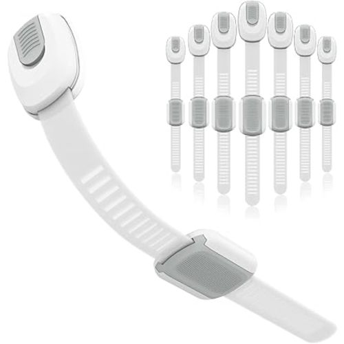 Child Proof Cabinet Locks, 8 Pack Cabinet Locks with 3M Adhesive, Door Locks for Kids Safety for Drawers, Fridge, Toilet Seat, Trash Can, Ideal Stocking Stuffers, White