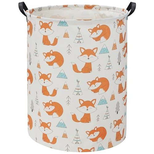 HIYAGON Foxes Baby Laundry Basket Baby Hamper for Nursery Girl Kids Pink Hamper Cute Kids Toys Storage Bin Organizer Foxes Room Decor for Home(Foxes)