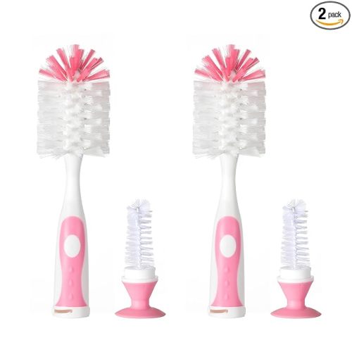 Multifunctional Cleaning Brush, Baby Bottle Brush, Bottle Brush Cleaner, Rotate The Suction Cup to Obtain The Small Bristle Brushes, Set Z, Pink, Nylon and Nylon Brush