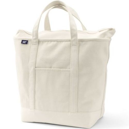 Lands' End Large 5 Pocket Zip Top Canvas Tote Bag - regular handles - Natural/Natural