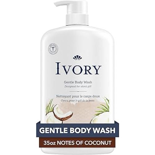 Ivory Body Wash, Designed for the Whole Family, Gentle Formula, Free of Dyes Heavy Perfumes Parabens Phthalates & Silicones, Coconut Scent, 35 oz