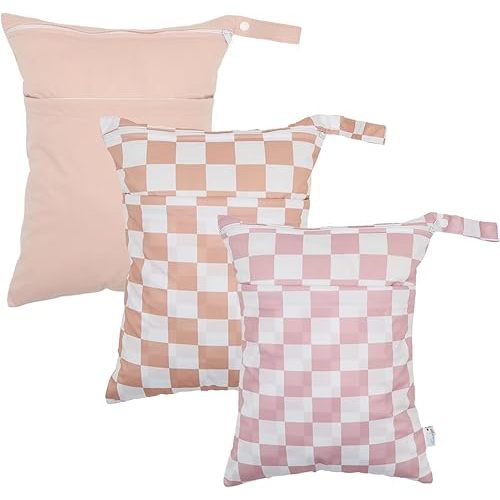 Wet Dry Bag Reusable Waterproof Swimming Bag Travel Beach Pool Yoga Gym Bag for Baby Cloth Diaper Swimsuits Wet Clothes Two Zipper Pockets 3 Pack 3L15