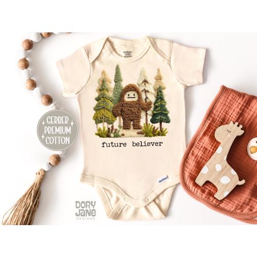 Bigfoot Baby ONESIES® Brand Bodysuit Future Believer Baby Bodysuit Funny Natural Baby Outfit Sasquatch Baby Outfit Faux Crochet Faith Baby