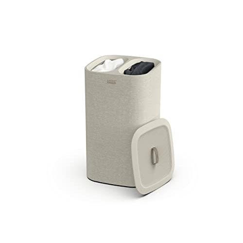 Joseph Joseph Tota 60 liter/15.8 gallon Laundry Hamper Separation Basket with lid, 2 Removable Washing Bags with Handles- Ecru