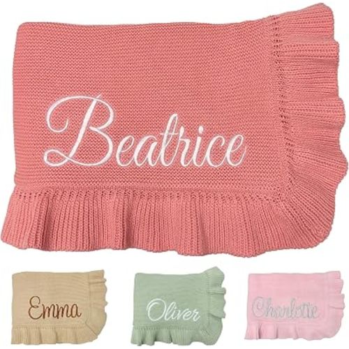 Knit – 30x40in Personalized Baby Blanket for Newborn Girl and Boy – Custom Blanket with Name Embroidery – Soft Knitted Baby Blanket – Custom Baby Gifts for Baby Shower (Pink)