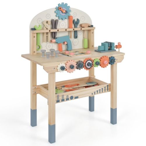 Costway Kids Play Tool Workbench Wooden Tool Bench w/ Rich Accessories for Boys & Girls