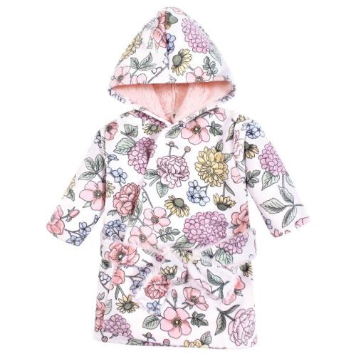 Hudson Baby Girls Mink with Faux Fur Lining Pool and Beach Robe Cover-ups, Vintage Blossom