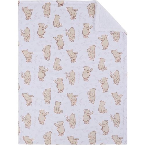 NoJo Disney Classic Winnie The Pooh Sherpa Baby Blanket - Sherpa Backed in Ivory and Taupe Design, Perfect for Cuddling - 30 x 40 Inches Unisex, All Season