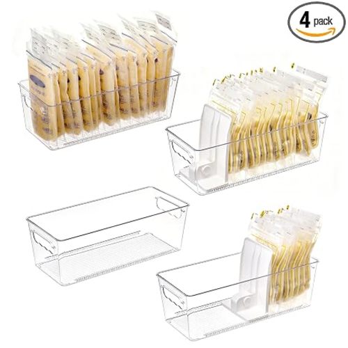 Vtopmart 4 Pack Breast Milk Storage Bags Container with Adjustable Dividers | BPA-free PET Plastic, With 2 Manual Snap-in Adjustable Dividers, FIFO System, Beyond Breast Milk, For Whole Kitchen