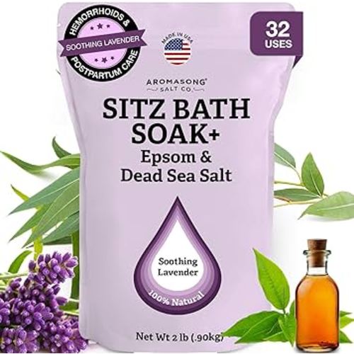 Aromasong Sitz Bath Soak 2lb – Sitz Bath Salt for Hemorrhoid & Postpartum Care – Dead Sea & Epsom Salt Soak with Lavender, Chamomile & Tea Tree – Natural Sitz Bath Salts – Made in USA