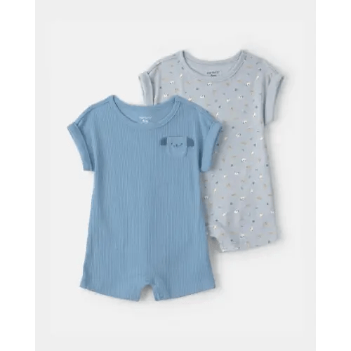 Baby Boy 2-Pack Dog Short-Sleeve Rompers - Blue | Carter's