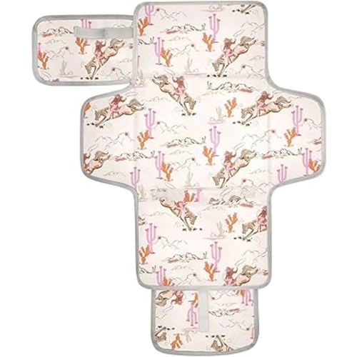 Portable Changing Pad for Baby - Cute Rodeo Cowgirl Waterproof Diaper Changing Mat Travel Changing Pad with Built-in Pillow - Shower Gift for Baby