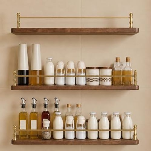 3 Pack Bookshelf Brass Gallery Rails for Shelves, Anti-Tipping Gallery Rails for Shelves Furniture, Decorative Gallery Guardrail Bar Fence for Kitchen Cabinets Wine(Style-C,24in/61.0cm)