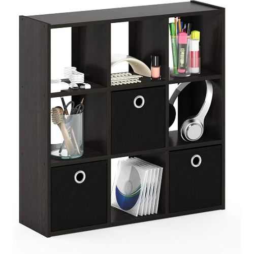 Furinno Simplistic 9 Cube Storage Organizer, Bookcase Shelf, Espresso