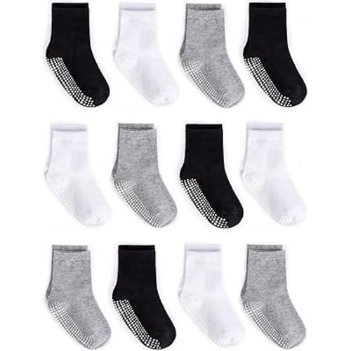 ZAPLES Baby Non Slip Grip Crew Socks with Anti Skid Soles for Infants Toddlers Kids Boys Girls