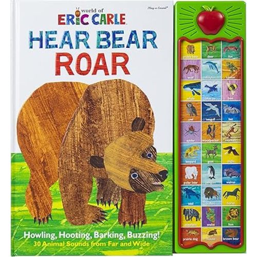 World of Eric Carle, Hear Bear Roar 30-Button Animal Sound Book - Great for First Words - PI Kids Hardcover – Sound Book, January 1, 2025